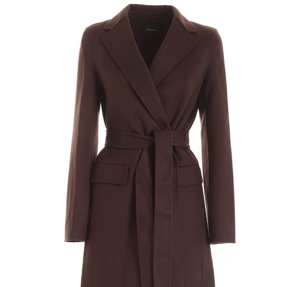 Theory Brown Wool Belted Pea Coat